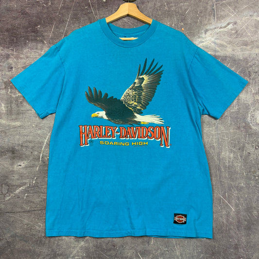 1989 Blue Eagle Soaring High New York Harley Davidson Motorcycle Graphic Shirt L 0976