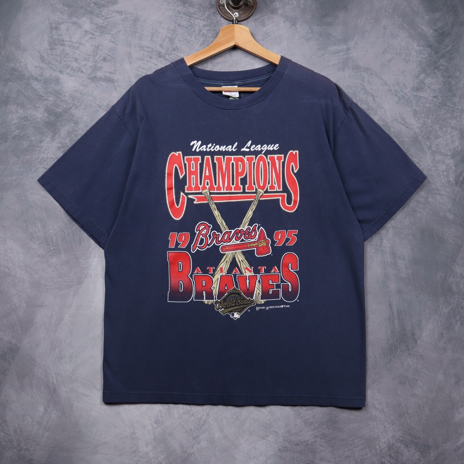 1995 Navy Atlanta Braves National League Champions Shirt 5592