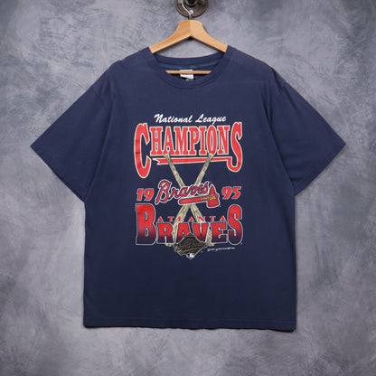 1995 Navy Atlanta Braves National League Champions Shirt 5592
