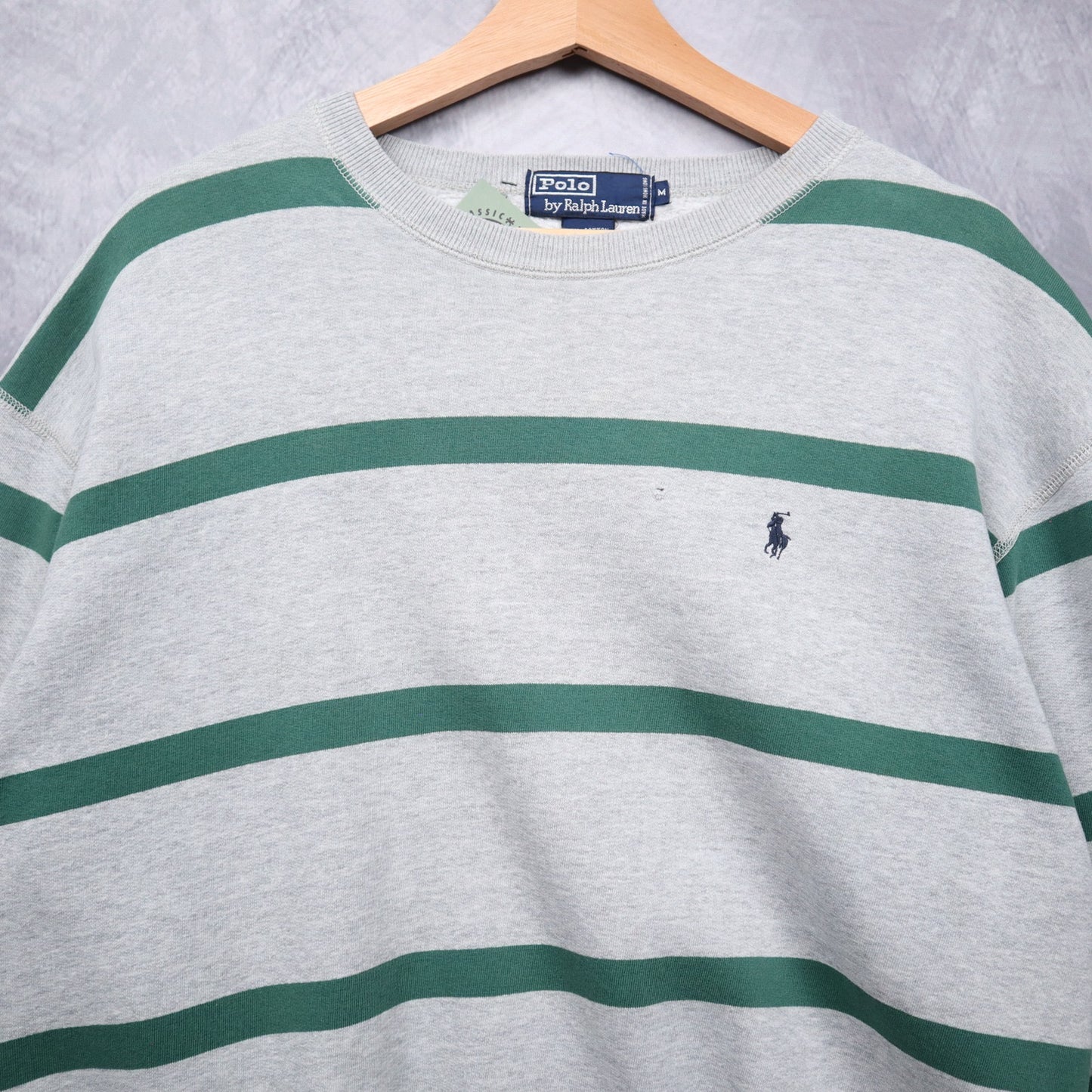90s Grey Green Polo Ralph Lauren Striped Essential Crewneck Sweatshirt 4719