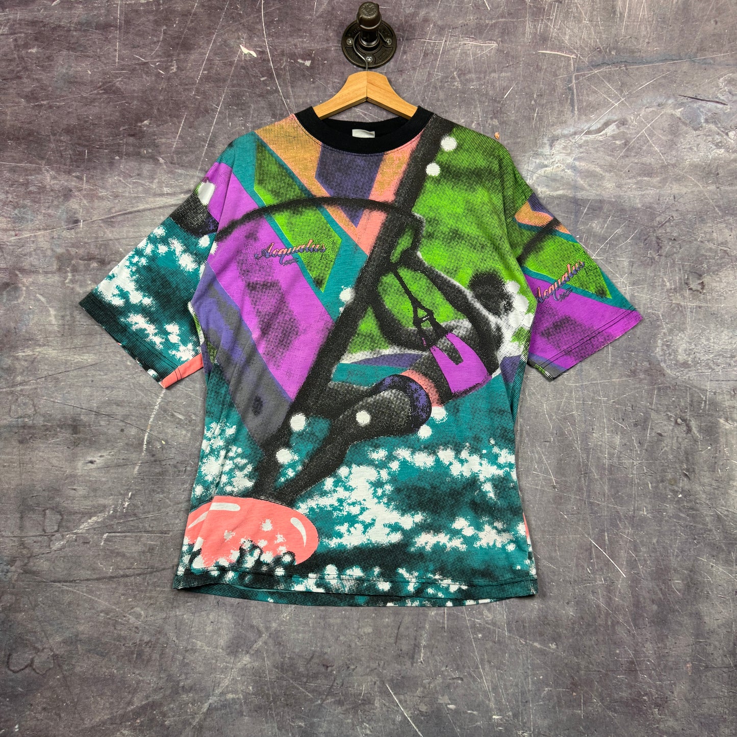 90s Multicolor Acquatus Surfer All Over Print Graphic Shirt L 0822