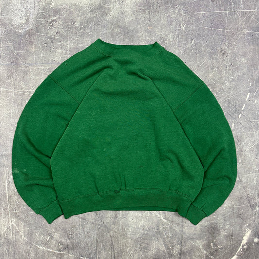 80s Faded Forest Green Hanes Blank Essential Crewneck Sweasthirt Boxy M AF23