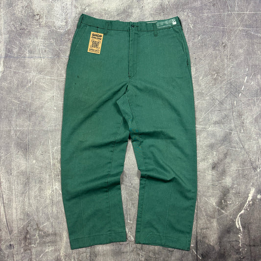 80s Green Cintas Cotton Poly Dickies Style Work Pants 33x27 AI42
