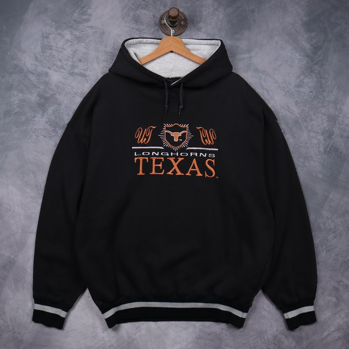 90s Black Texas Longhorns Embroidered Hoodie 5626