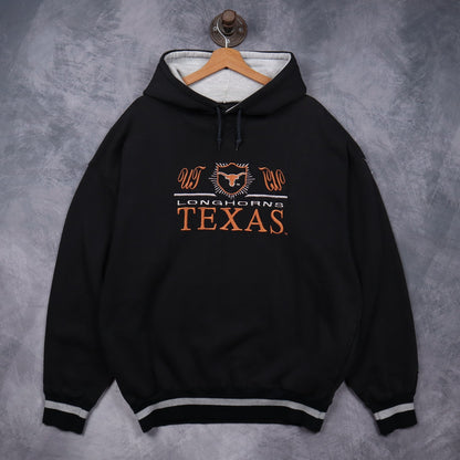90s Black Texas Longhorns Embroidered Hoodie 5626