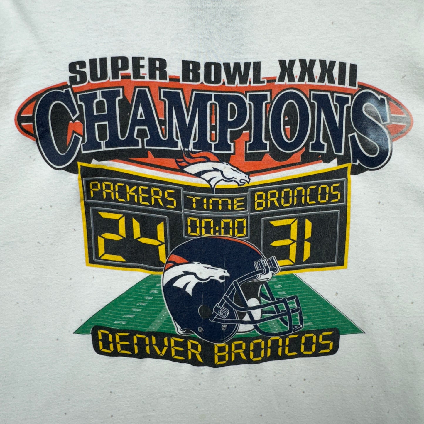90s White Super Bowl XXXII Denver Broncos Shirt 4206