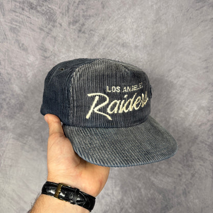 90s Faded Black Los Angeles Raiders Sports Specialties Corduroy Snapback Hat 6797