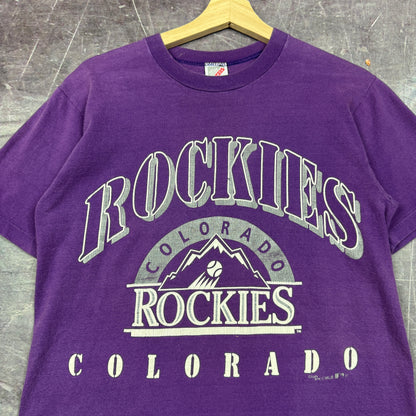 1991 Faded Purple Colorado Rockies Baseball Graphic Shirt S 0820