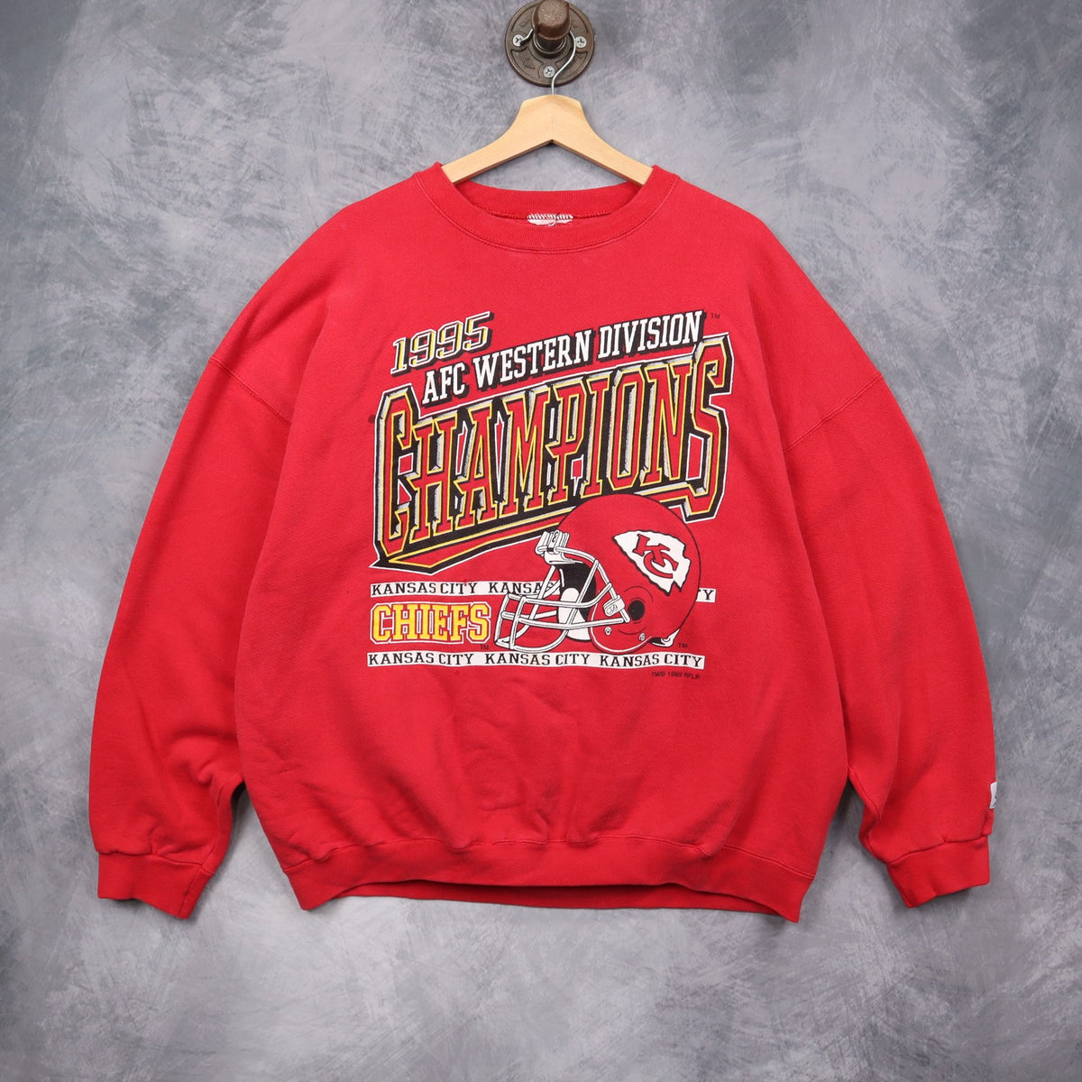 1995 Red Kansas City Chiefs AFC Western Division Champions Crewneck Sweatshirt 6417