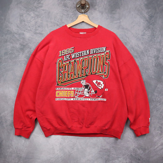 1995 Red Kansas City Chiefs AFC Western Division Champions Crewneck Sweatshirt 6417