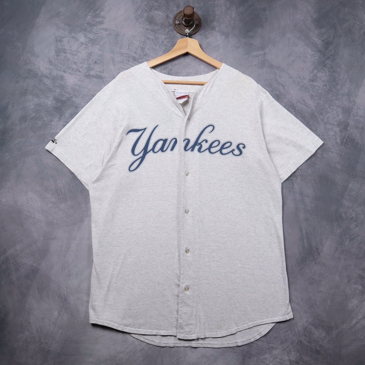 90s Heather Grey New York Yankees Majestic Button Up Jersey 5352