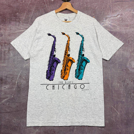 90s Grey The Blues Chicago Saxophone Shirt 3676
