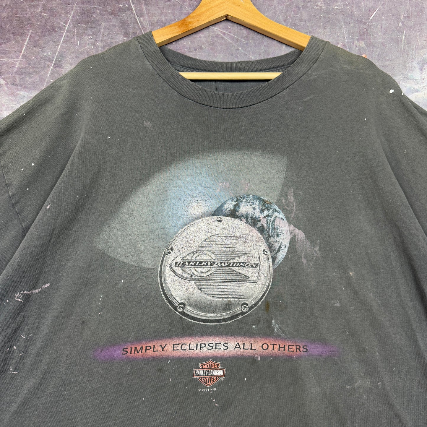 Early 00s Faded Black Gray Harley Davidson Simply Eclipses All Others Painter Graphic Shirt XXL 1106