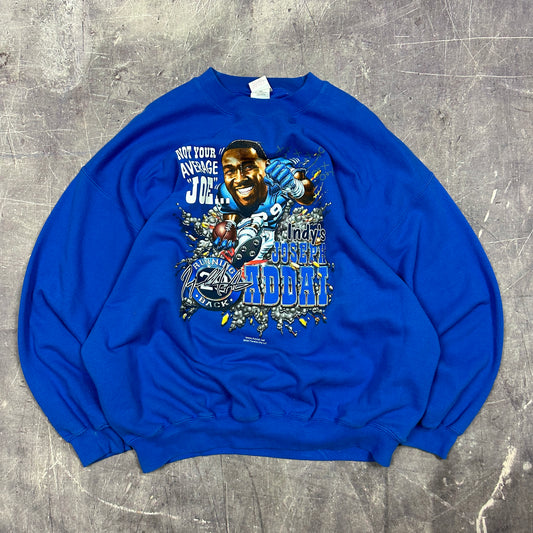 00s Blue Indiana Colts Joseoh Addai Player Characature Graphic Crewneck Sweasthirt XL E83