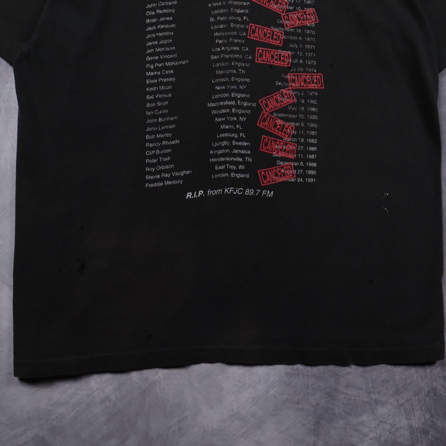 Early 90s Black KFJC 89.7FM Memorial World Tour Shirt 5369