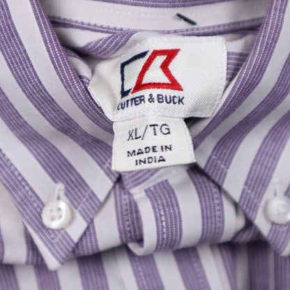 Early 2000s Purple Striped TCU Cutter & Buck Long Sleeve Button Up Shirt 5605