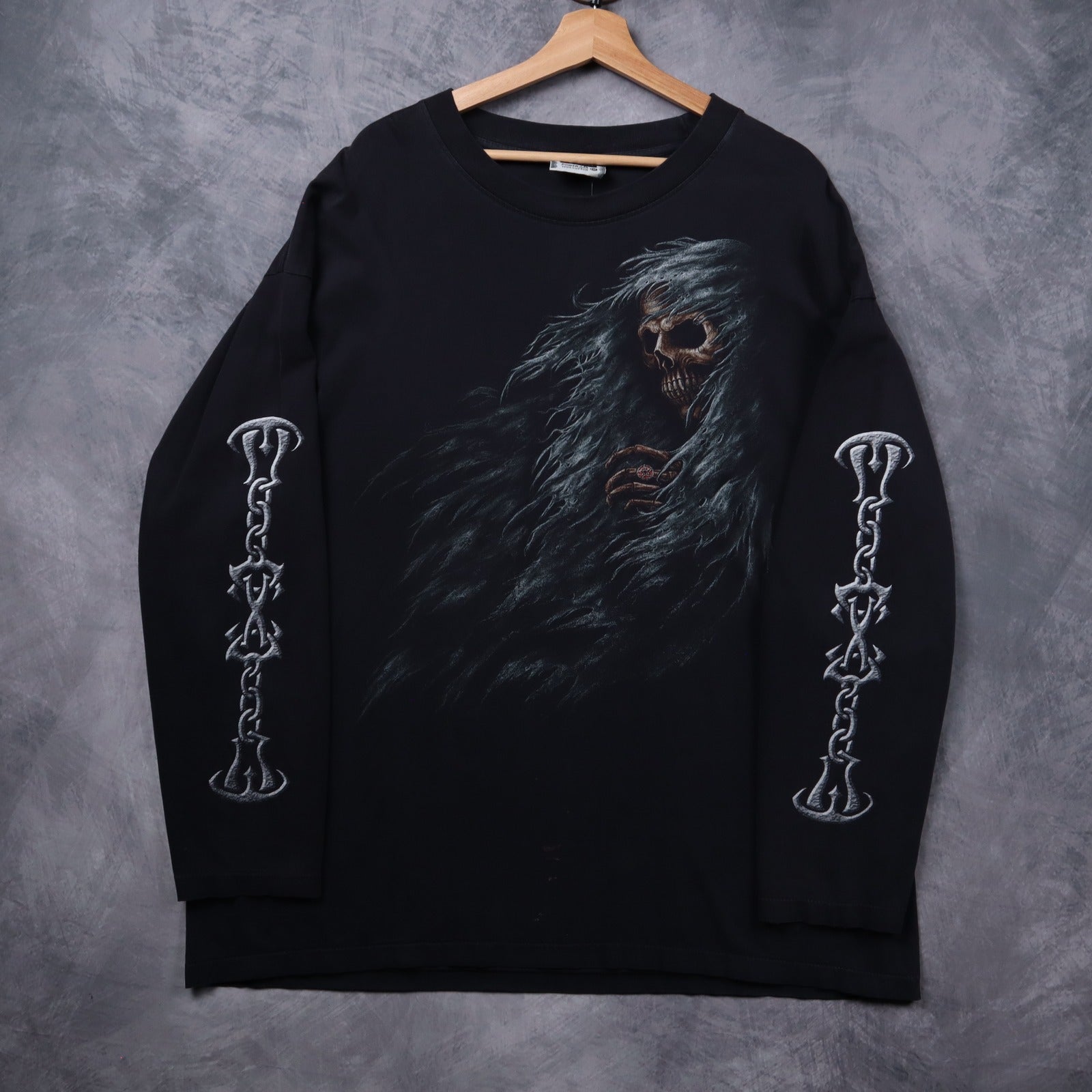 00s Black Reaper Skull Graphic Long Sleeve Shirt 5434