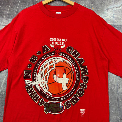 1996 Red Chicago Bulls NBA Champions Basketball Graphic Shirt L 0964