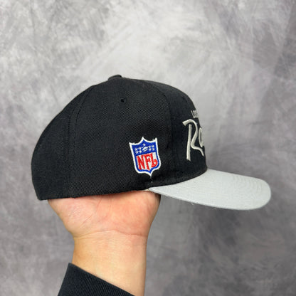 90s Black Los Angeles Raiders Single Line Script Hat 4302