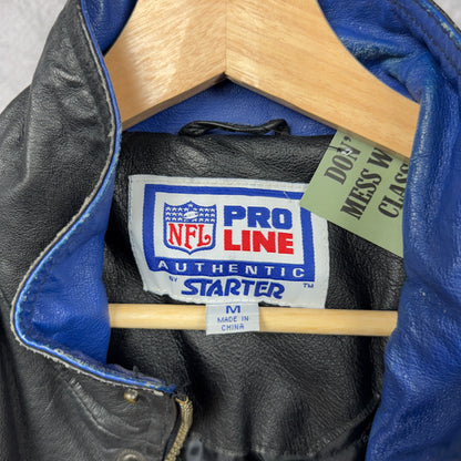 90s Black Dallas Cowboys Starter Leather Jacket 4089