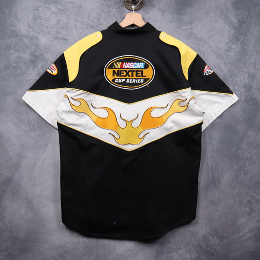 2004 Black NASCAR Nextel Cup Series Inaugural Season Flames Button Up Shirt 7269