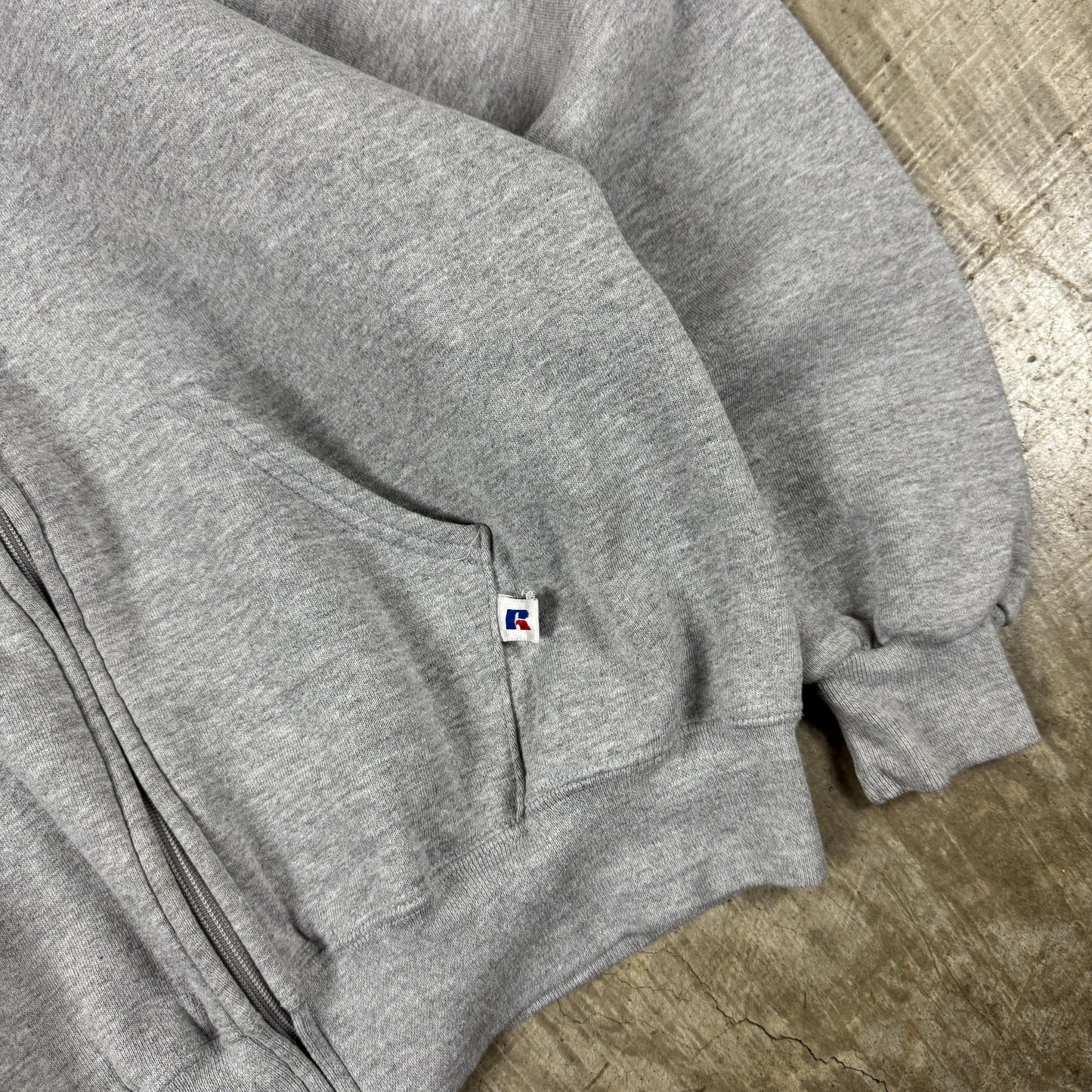 90s Light Gray Russell Blank Essential Zip Up Hoodie Boxy M AS69