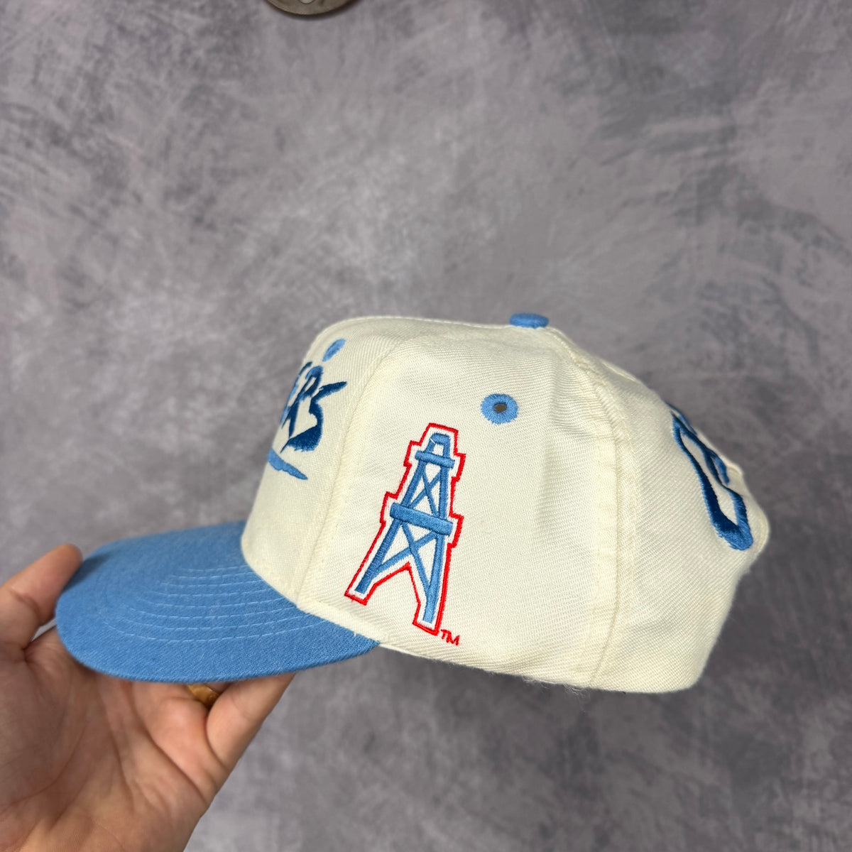 90s Cream Houston Oilers Snapback Hat 6833