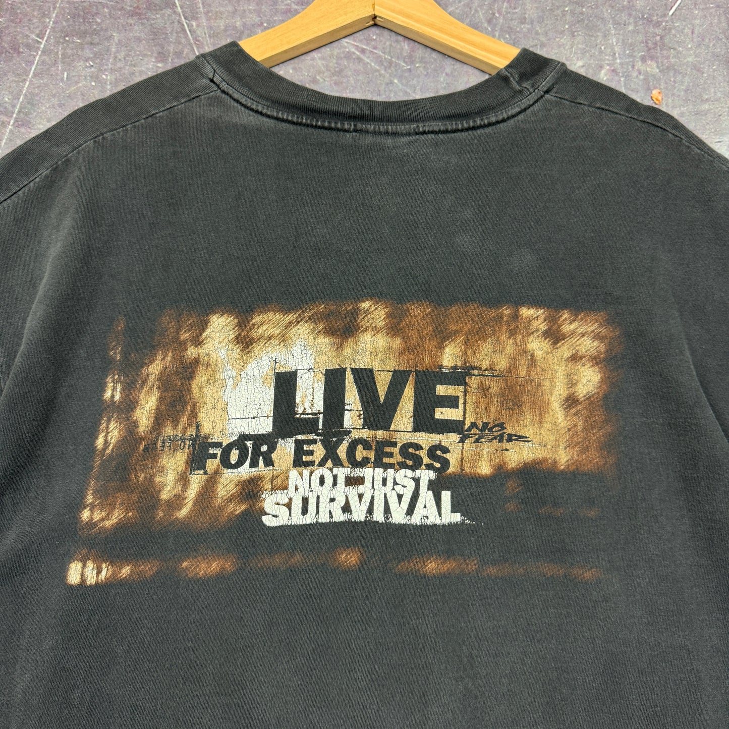 Early 00s Black No Fear Live For Excess Not Just Survival Graphic Shirt XL 0875