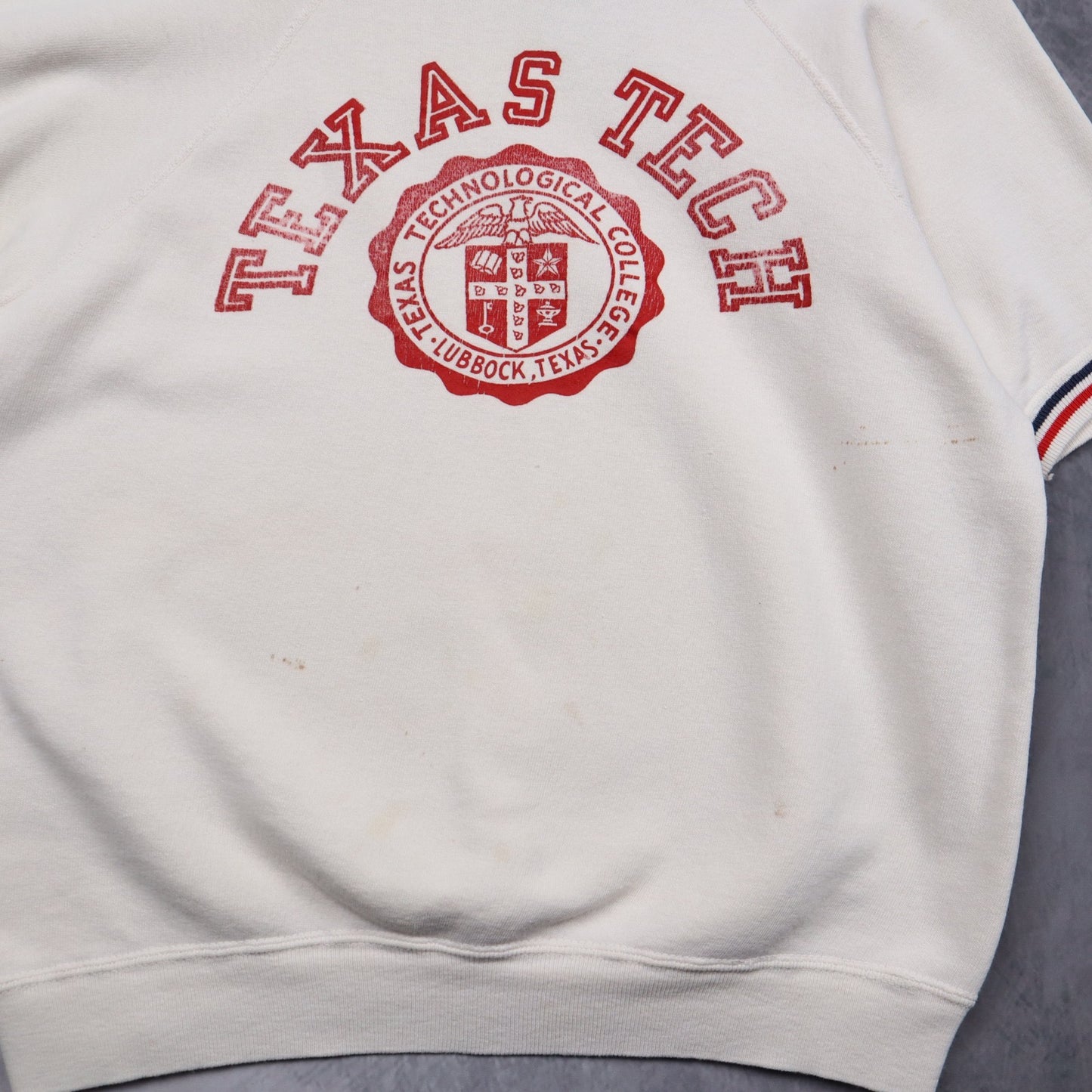 60s White Texas Tech Champion Running Man Short Sleeve Sweatshirt 5107