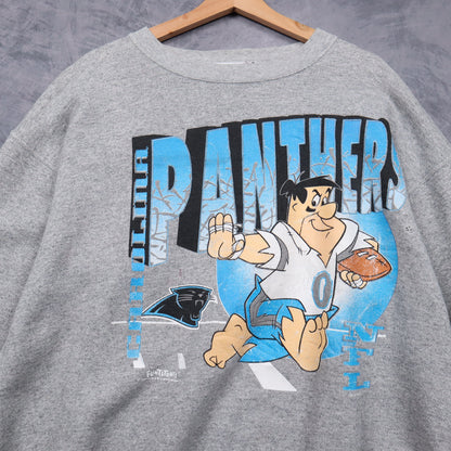 90s Grey Carolina Panthers Flintstones Crewneck Sweatshirt 6464