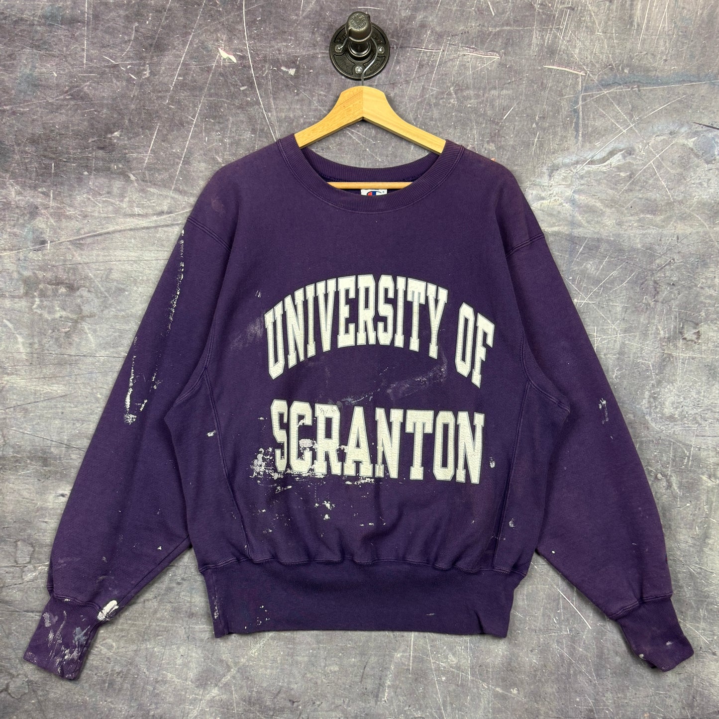 90s Purple University of Scranton Paint Splatter Crewneck Sweatshirt M 0088