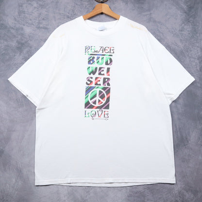 1998 White Budweiser Peace Love Shirt 4841
