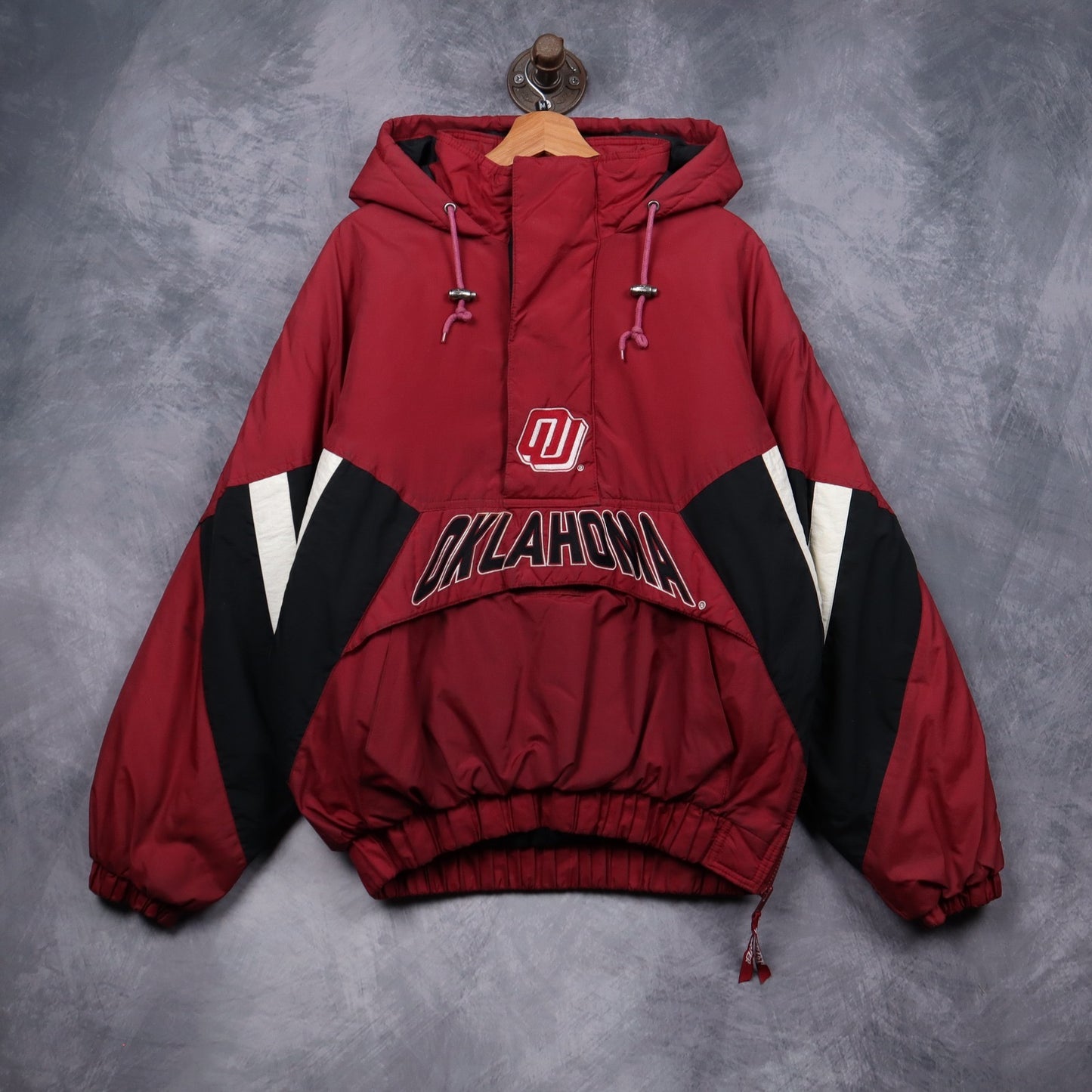 90s Red Oklahoma Sooners Starter Hooded Puffer Jacket 5068