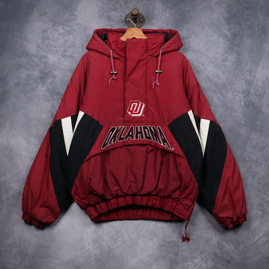 90s Red Oklahoma Sooners Starter Hooded Puffer Jacket 5068