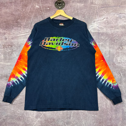 90s Navy Blue Harley Davidson Tie-Dye Sleeve Shirt 3052