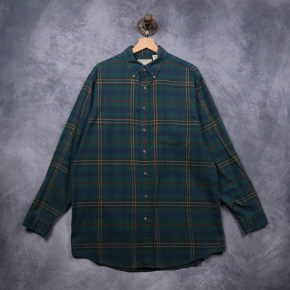 90s Green L.L. Bean Plaid Long Sleeve Button Up Shirt 5556