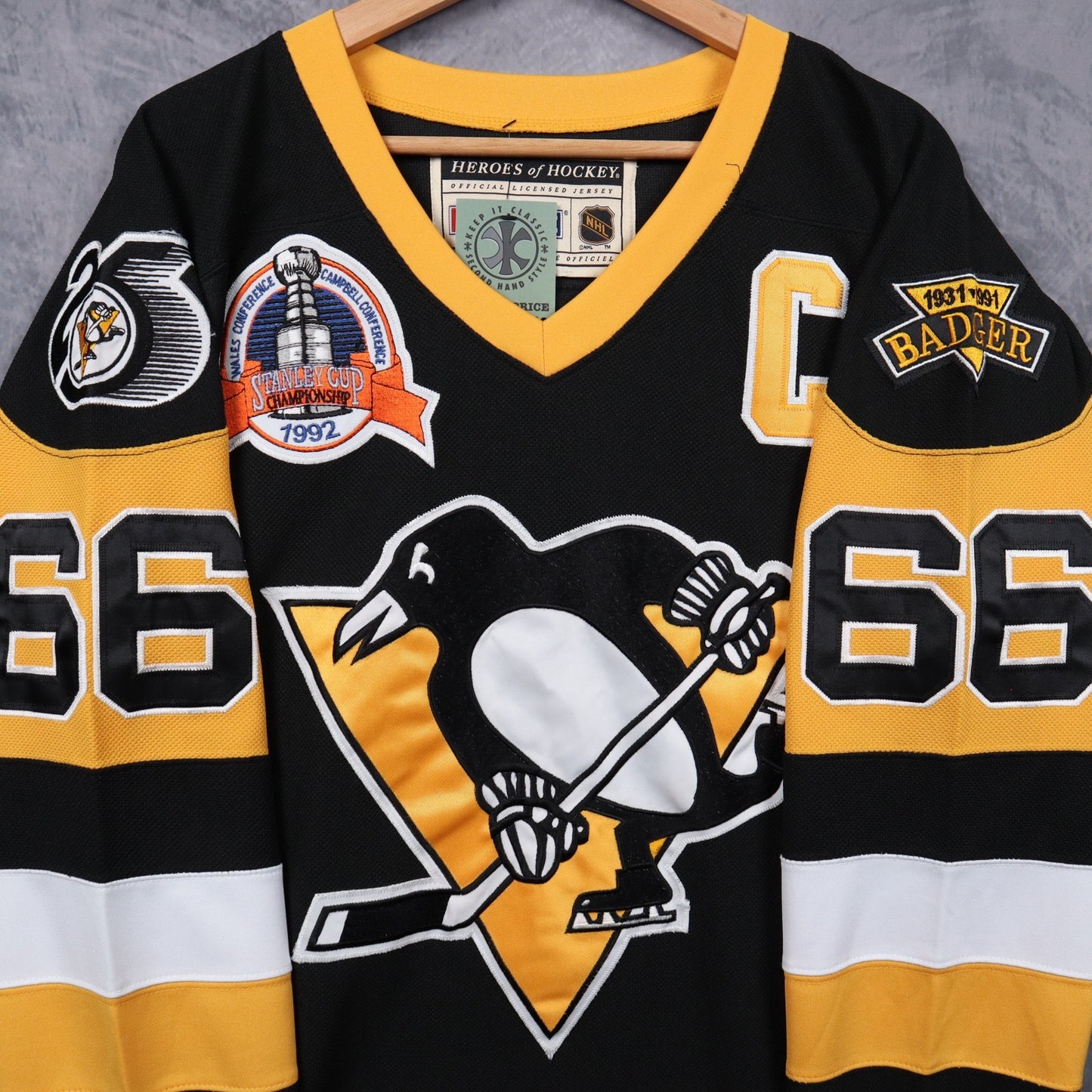 1992 Black Pittsburgh Penguins Lemieux Stanley Cup CCM Jersey 4830