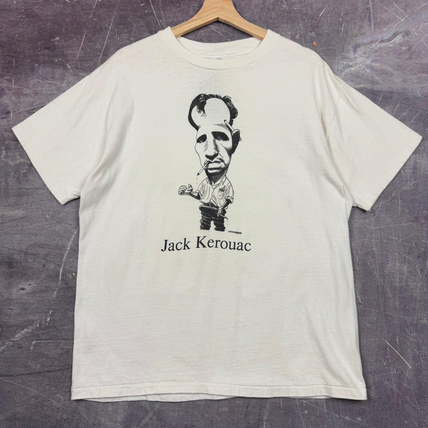 1988 White Jack Kerouac Smoking Big Head Art Graphic Shirt L 1039