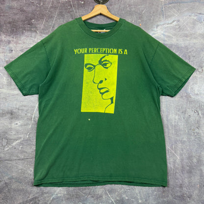 90s Green Your Perception is a Face Art Berea College Psychology Club Graphic Shirt XL 0992