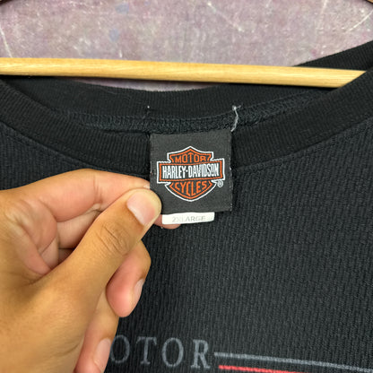 00s Black Harley Davidson Long Sleeve Thermal Shirt 3168