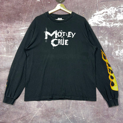 90s Black Motley Crue Flame Sleeve Spellout Graphic Shirt L 2895