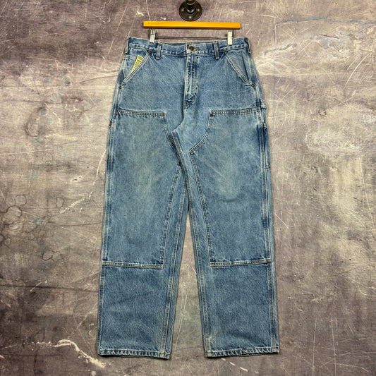 90s Lightwash Denim Double Knee Carhartt Carpenter Work Jeans 35x31.5 0419