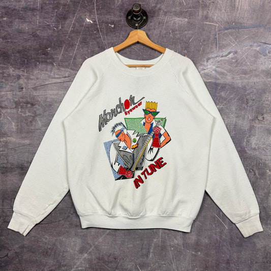 1980s White Marchon Eyewear In Tune GraphicCrewneck Sweatshirt M 0055