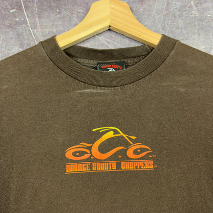 Early 00s Brown Orange County Choppers Motorcycle Graphic Shirt M 1051