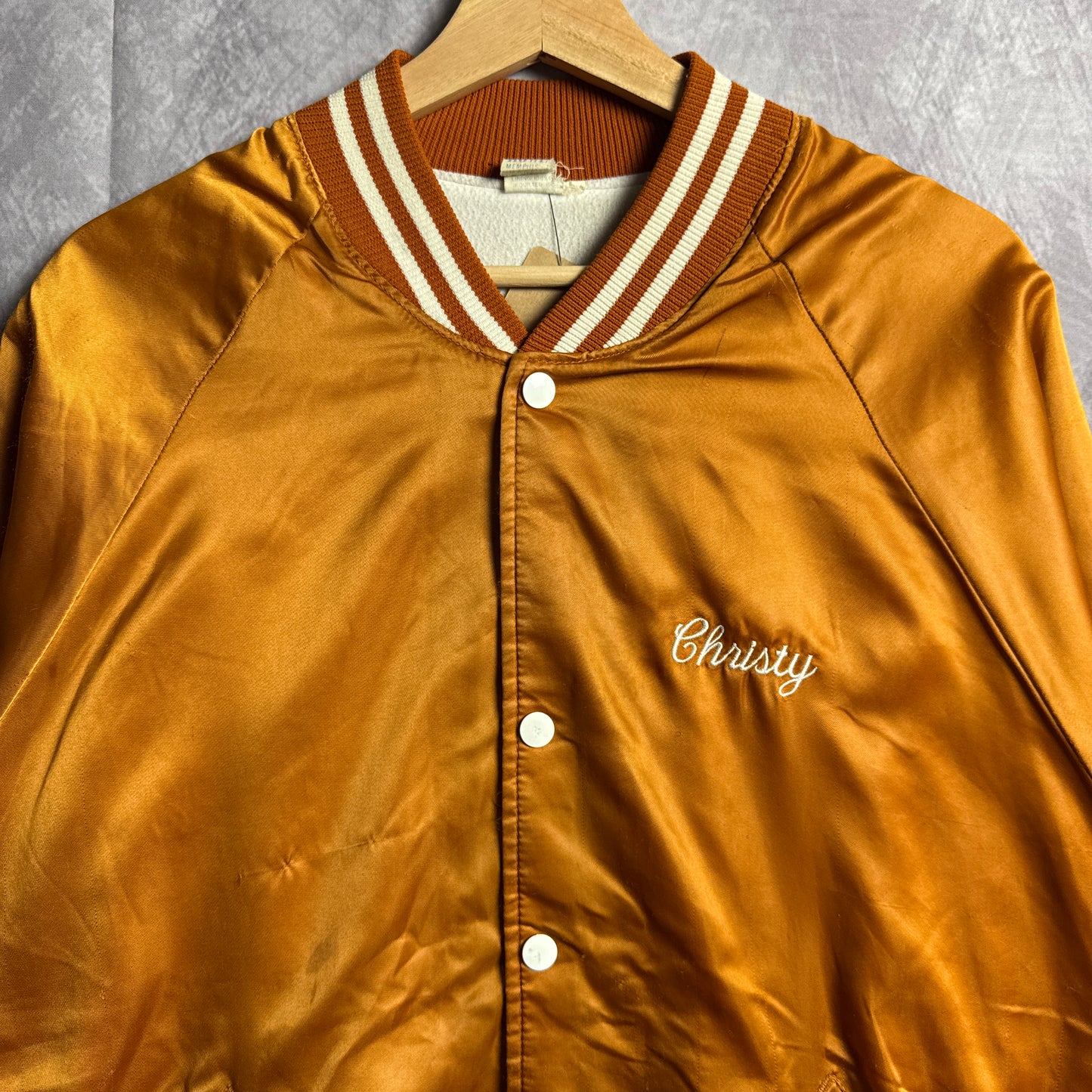 80s Orange Texas Longhorns Satin Bomber Jacket 4457