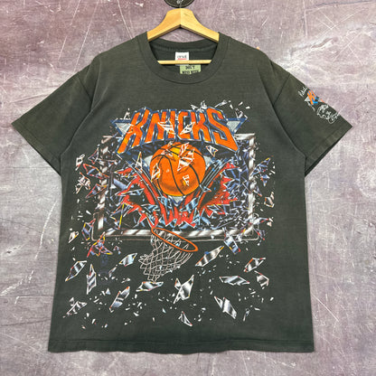 90s Faded Black New York Knicks Shattered Backboard Graphic Shirt L 3001