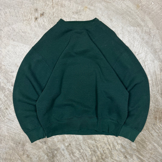 90s Dark Green Blank Essential Crewneck Sweatshirt M AL66