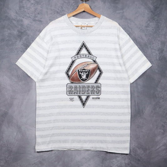 1992 White Raiders Football Striped Shirt 6703