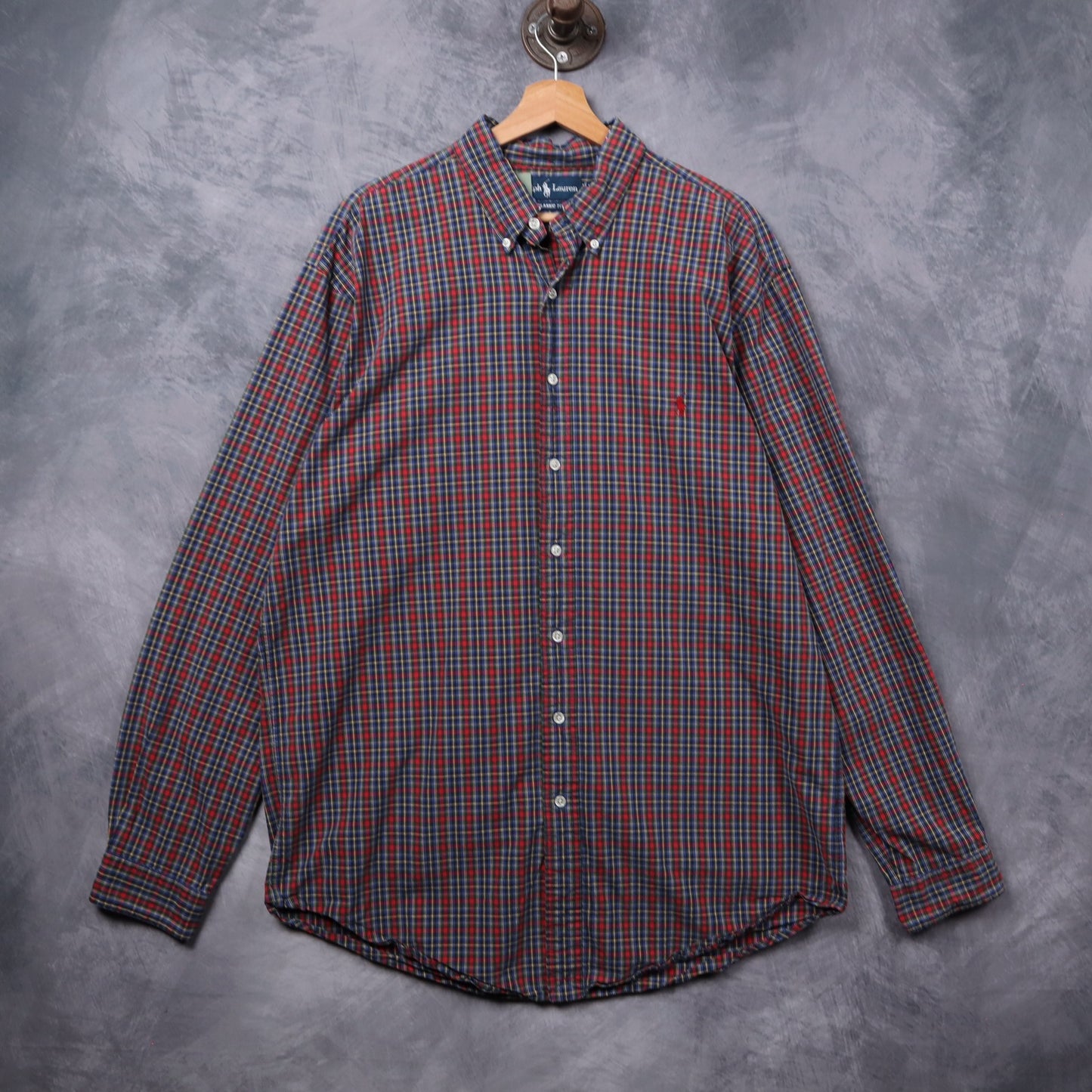90s Red Plaid Polo Ralph Lauren Long Sleeve Button-Up Shirt 5407