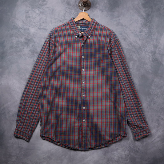 90s Red Plaid Polo Ralph Lauren Long Sleeve Button-Up Shirt 5407